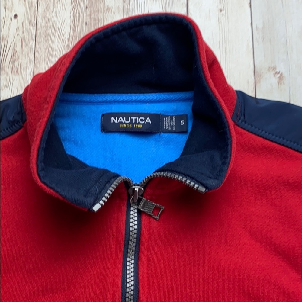Nautica Men’s Red Blue USA Sailing Quarter-Zip Sweatshirt Sailboat Prep Small - Picture 6 of 9
